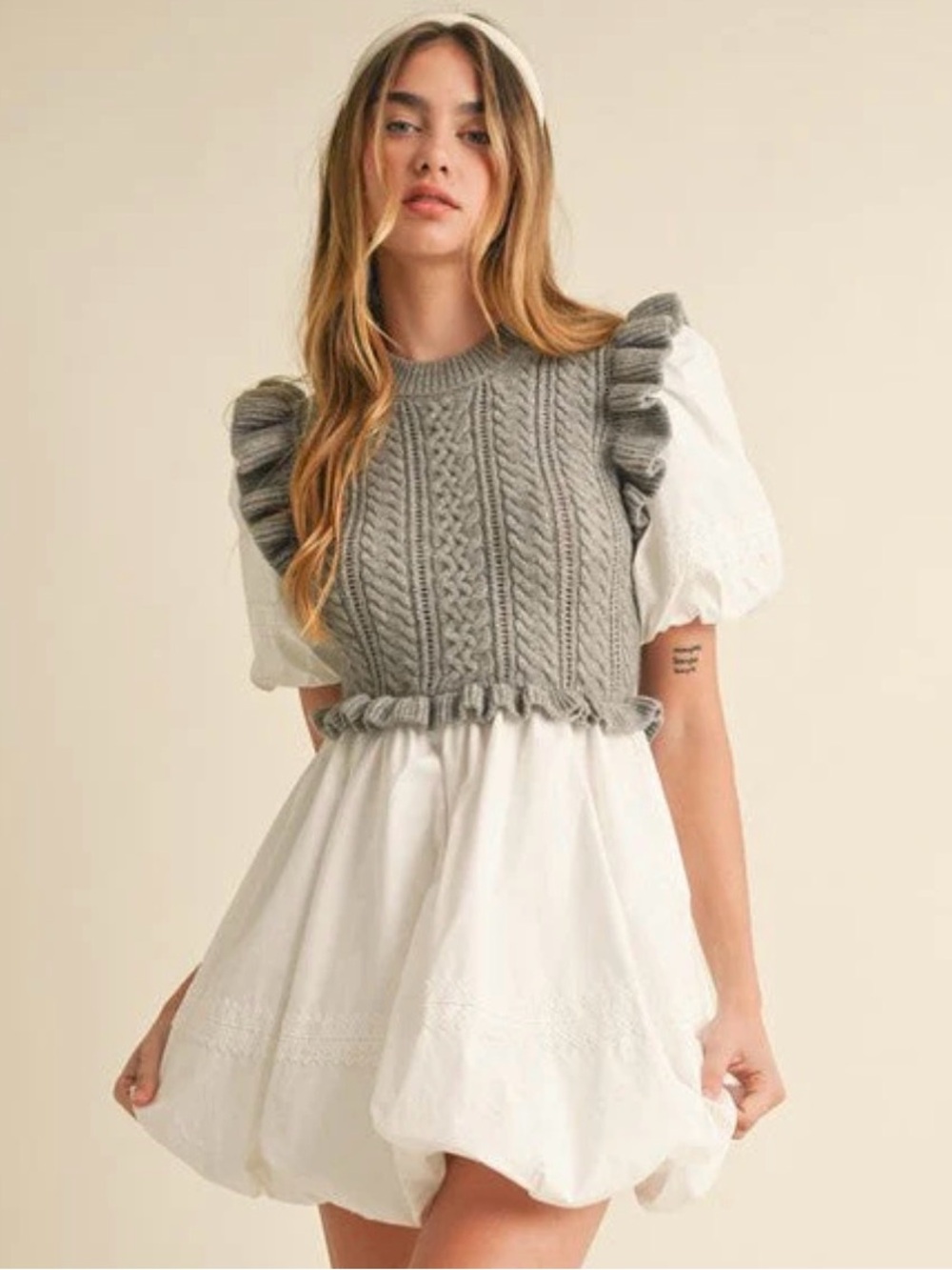 Elegant Gray and White Dress